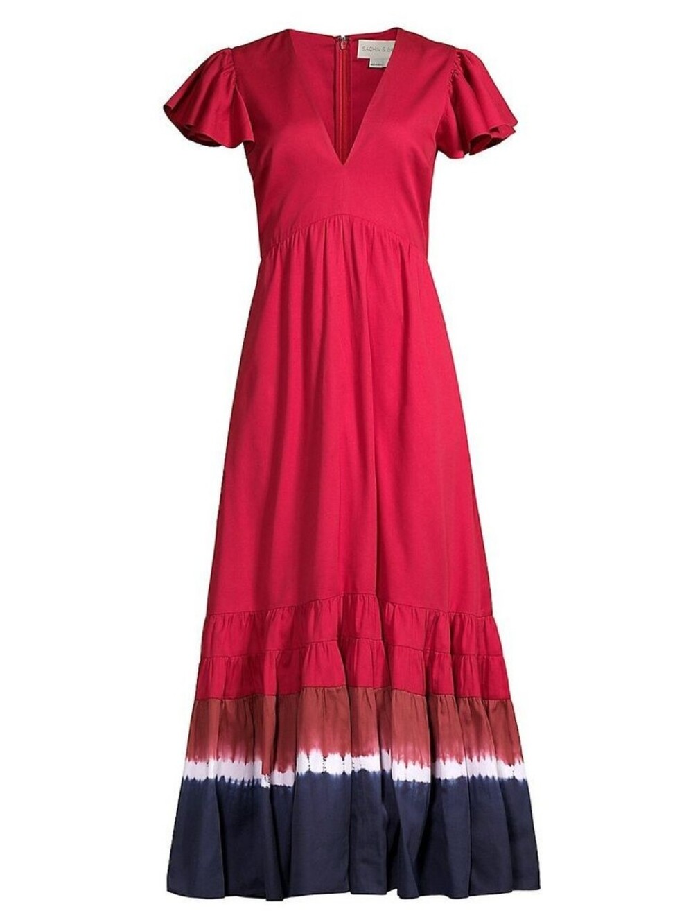 Sachin & Babi Red Paloma Ruffled Dip Dye Flutter Sleeve Maxi Dress Size 6